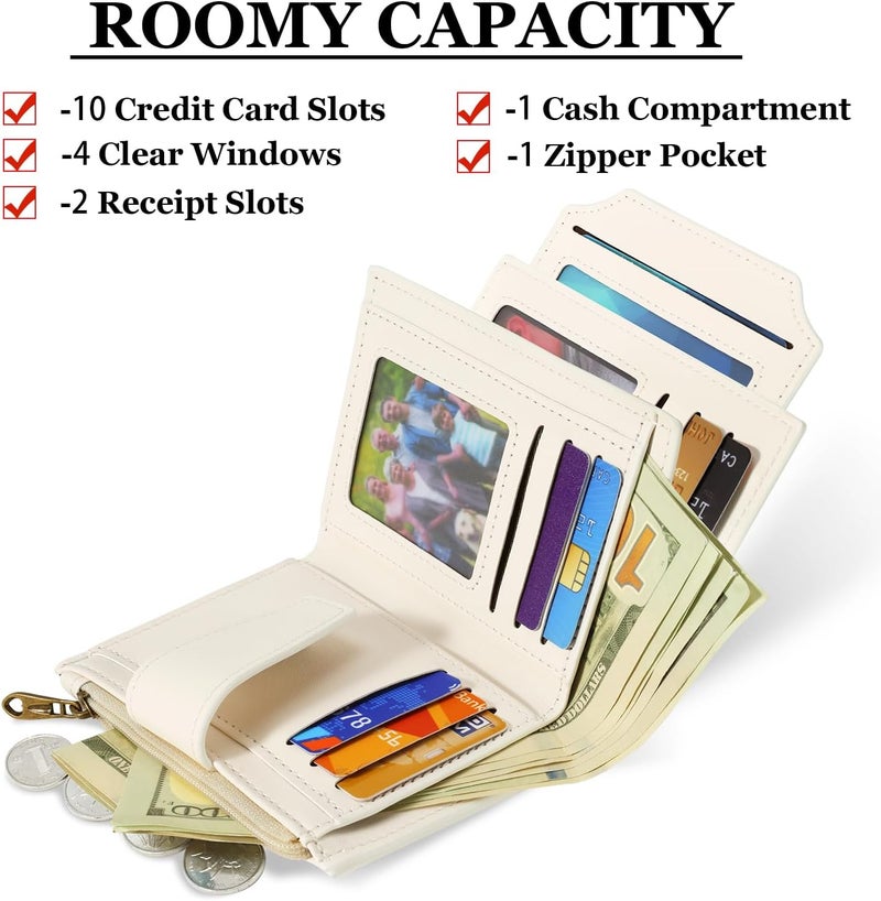 Airkit Small Wallet Women RFID Blocking Soft Leather Bifold Compact Card Holder Wallet for Women with Zipper Coin Pocket 4 ID Window - Image 2